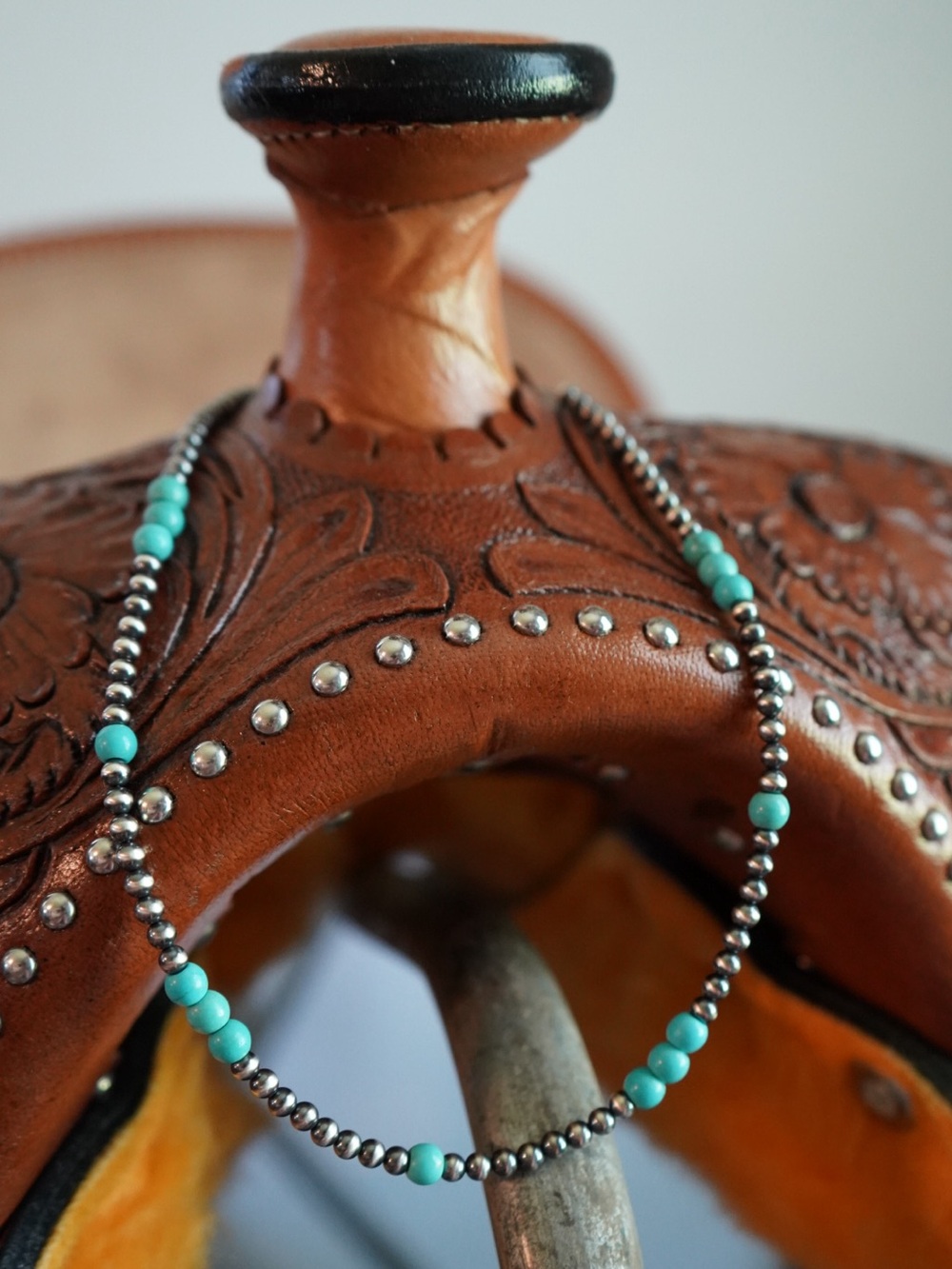 14”-16” 4mm Sterling Silver Navajo Pearl Necklace + 6mm turquoise beads